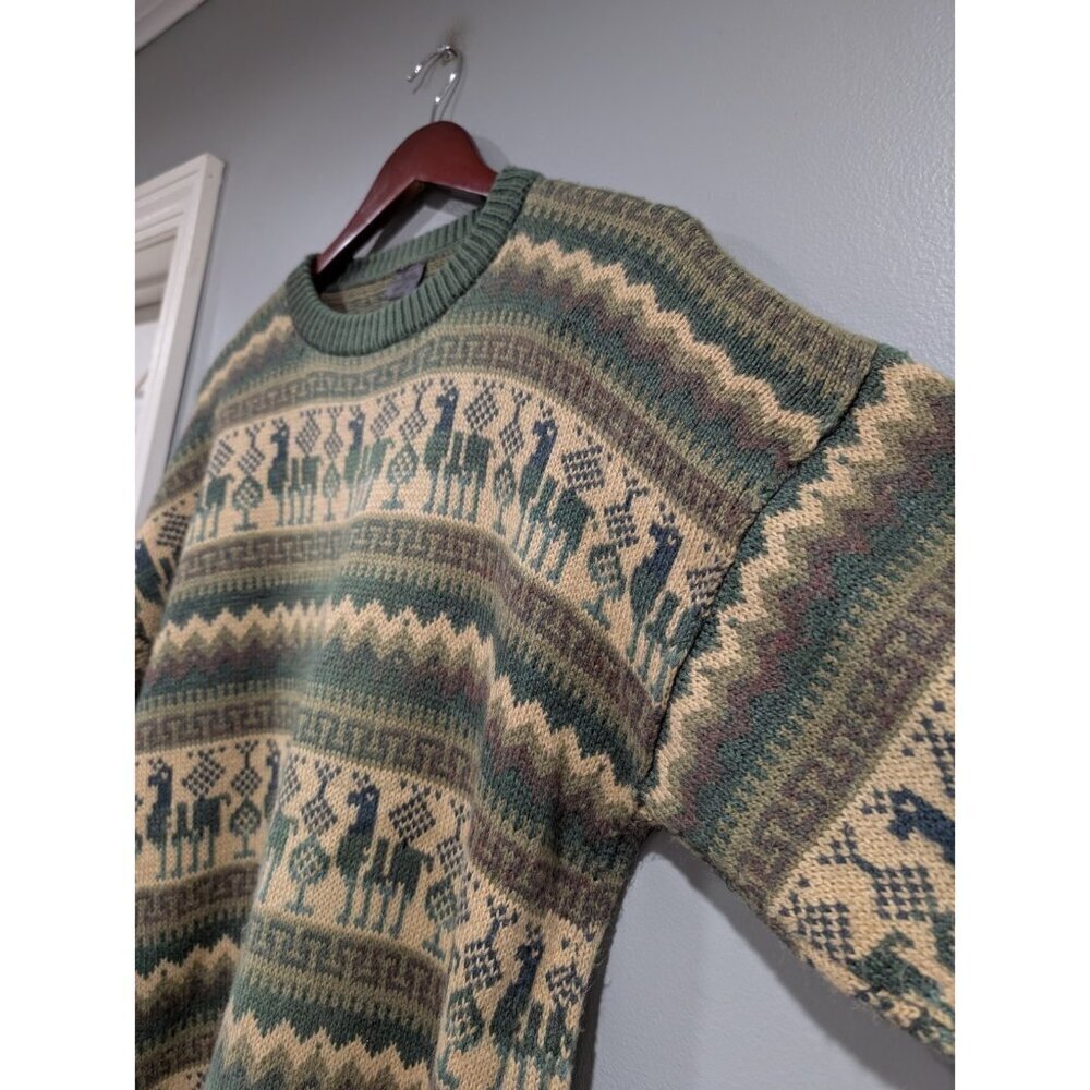 ARTESANIAS Los Incas Alpaca Sweater Pullover Green Tan Striped Long Sleeve Sz M? - Picture 10 of 16